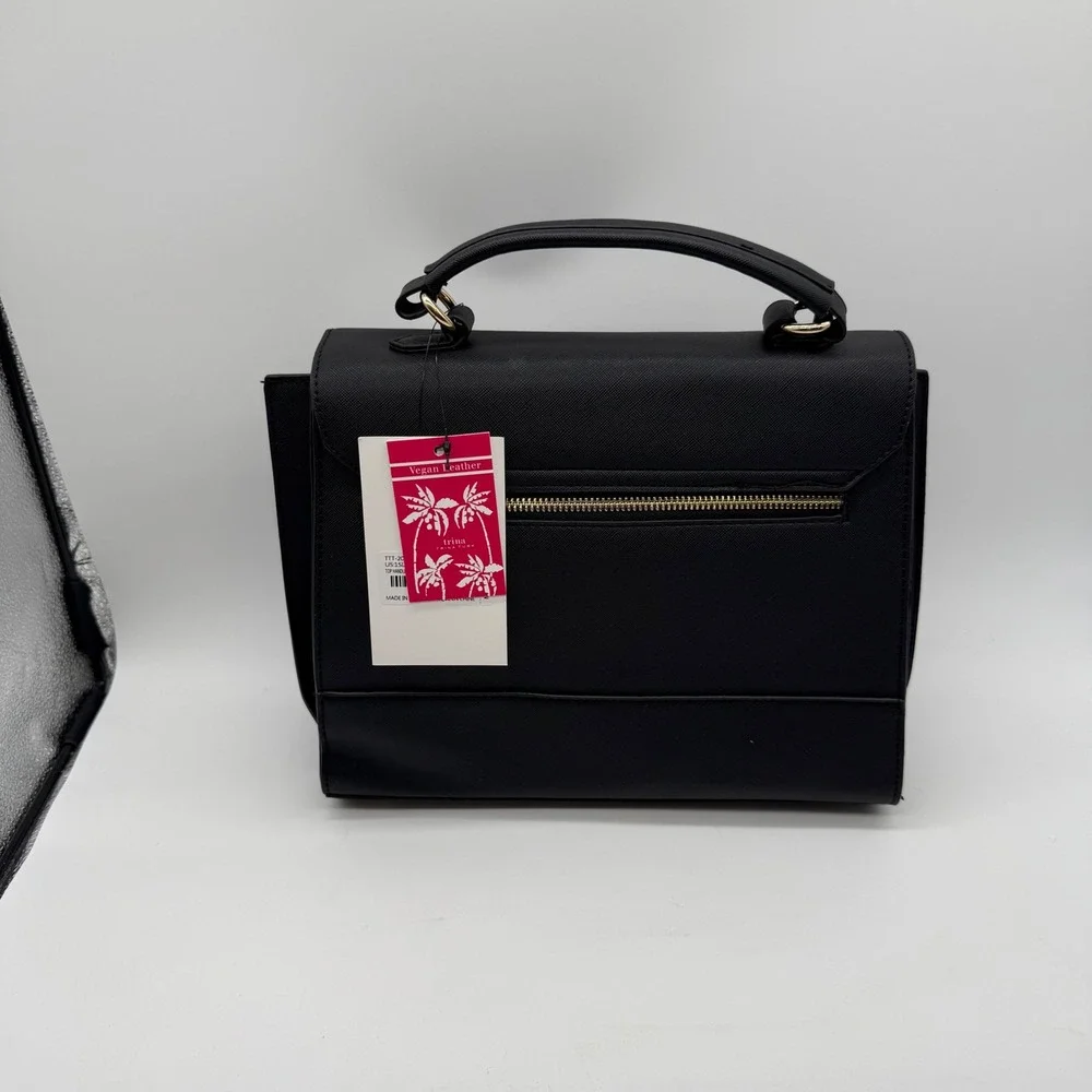 Trina Turk Top Handle Satchel Black Vegan Leather Shoulder‎ Bag $148 retail
